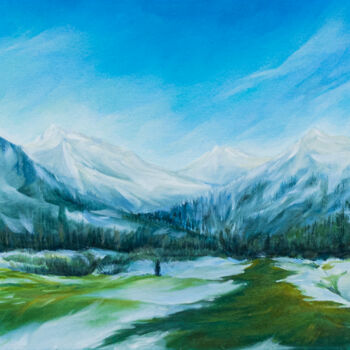 Peinture intitulée "Snowy Mountains in…" par Xiaoning Yu, Œuvre d'art originale, Huile Monté sur Châssis en bois