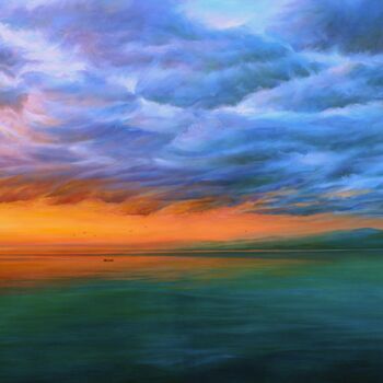 Картина под названием "The sunset over Lak…" - Xiaoning Yu, Подлинное произведение искусства, Масло Установлен на Деревянная…