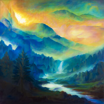 Painting titled "Awaking" by Xiaoning Yu, Original Artwork, Oil Mounted on Wood Stretcher frame