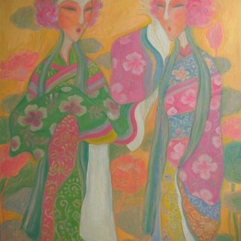 Painting titled "two girls-1" by Ma Xiaoping, Original Artwork, Oil