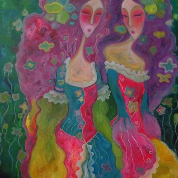 Painting titled "two girls-2" by Ma Xiaoping, Original Artwork, Oil