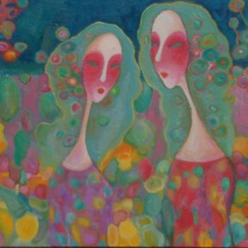 Painting titled "two girls-3" by Ma Xiaoping, Original Artwork, Oil