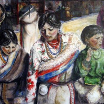 Peinture intitulée "les tibétines 1" par Wei Mazzolini, Œuvre d'art originale, Huile