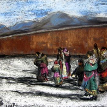 Dessin intitulée "les tibétines 4" par Wei Mazzolini, Œuvre d'art originale