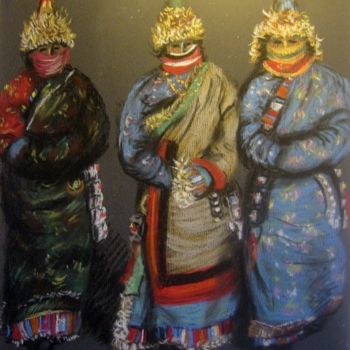 Dessin intitulée "les tibétines 5" par Wei Mazzolini, Œuvre d'art originale