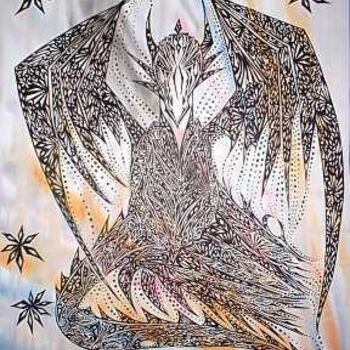 Dessin intitulée "dragon" par Murielle Poix, Œuvre d'art originale