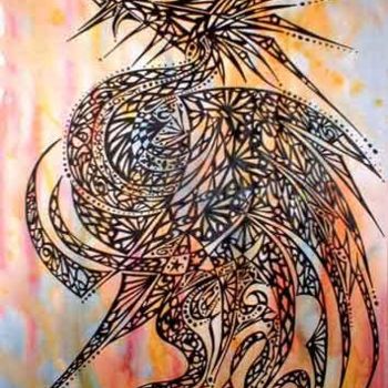 Dessin intitulée "dragonne" par Murielle Poix, Œuvre d'art originale