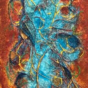 Schilderij getiteld "Totem bleu" door Xirkys, Origineel Kunstwerk, Acryl