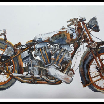 Painting titled "brough-superior#2" by Pascal Serviès, Original Artwork, Watercolor