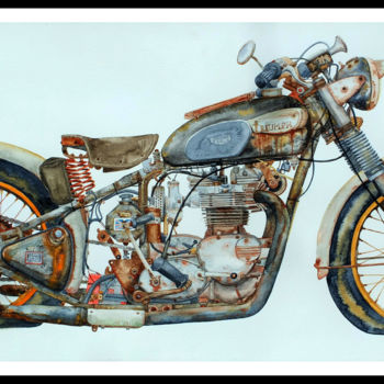 Schilderij getiteld "triumph-trophy-750" door Pascal Serviès, Origineel Kunstwerk, Aquarel