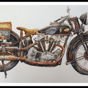 Painting titled "BSA-Y13-1936" by Pascal Serviès, Original Artwork, Watercolor Mounted on Glass