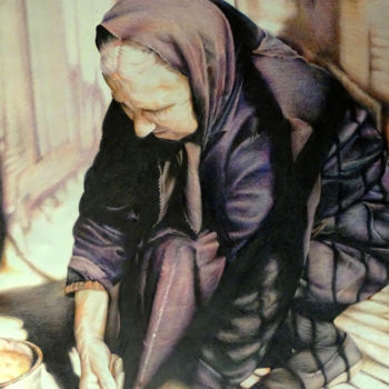 Disegno intitolato "Grandma" da Xristastavrou, Opera d'arte originale, Matita Montato su Pannello di legno