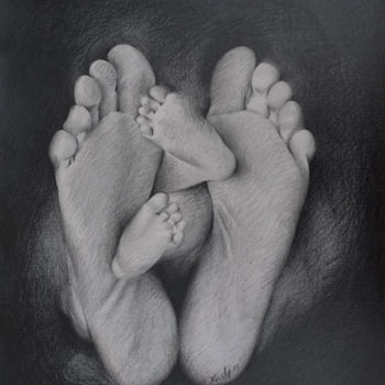Drawing titled "Mommy" by Xristastavrou, Original Artwork, Pencil Mounted on Cardboard