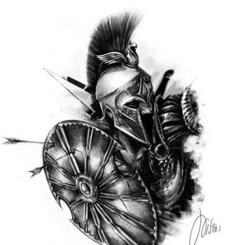 Digital Arts titled "Spartan Warrior" by Xristastavrou, Original Artwork, Digital Painting