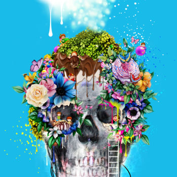 Digital Arts titled "Sweet skull in Blue" by Xristastavrou, Original Artwork, Digital Painting
