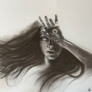 Drawing titled "The Seer" by Xtof, Original Artwork, Charcoal