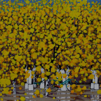 Pintura intitulada "Sunny autumn #10" por Xuan Khanh Nguyen, Obras de arte originais, Acrílico Montado em Armação em madeira