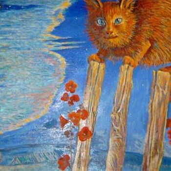 Картина под названием "оранжевый кот" - Максим Иванов, Подлинное произведение искусства