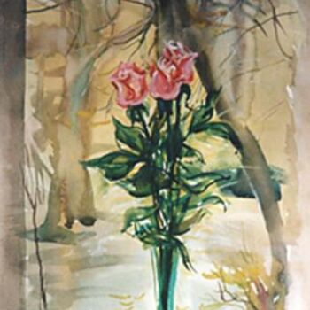Картина под названием "роза в вазе" - Максим Иванов, Подлинное произведение искусства