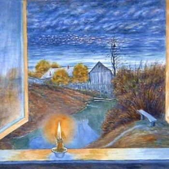 Painting titled "свечка на подоконни…" by Maksim Ivanov, Original Artwork