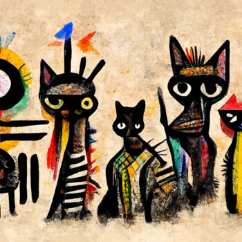 Цифровое искусство под названием "cats in a row" - Mossart, Подлинное произведение искусства, 2D Цифровая Работа
