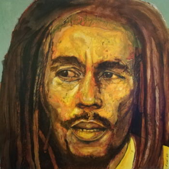 Schilderij getiteld "Bob Marley" door Yannick Civel, Origineel Kunstwerk, Acryl Gemonteerd op Frame voor houten brancard