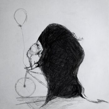 Disegno intitolato "Happy Edd’s bike" da Y. Eylül, Opera d'arte originale, Carbone