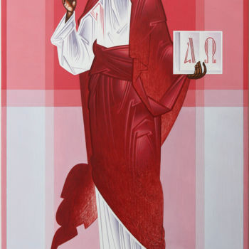 Malerei mit dem Titel "Christ Pantokrator" von Yurii Hrechyn, Original-Kunstwerk, Acryl
