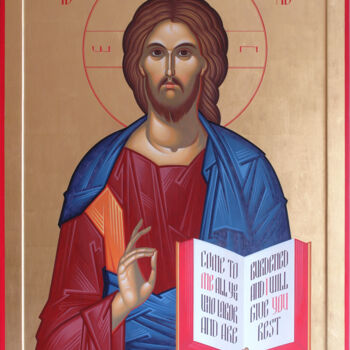 Painting titled "Christ Pantocrator" by Yurii Hrechyn, Original Artwork, Acrylic