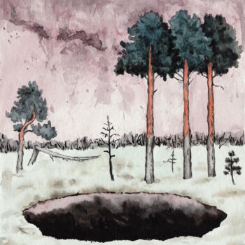 Картина под названием "Marsh pond" - Yuliya Kachan, Подлинное произведение искусства, Акварель