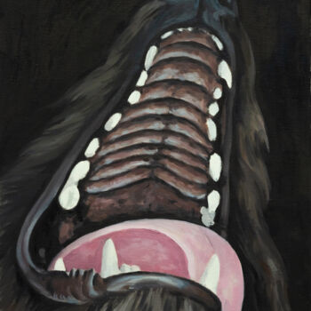 Painting titled "Black dog" by Yuliya Kachan, Original Artwork, Oil