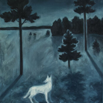 Painting titled "Moonlight night" by Yuliya Kachan, Original Artwork, Oil Mounted on Wood Stretcher frame