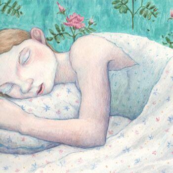 Painting titled "Sleeping girl" by Yuliya Kachan, Original Artwork, Watercolor