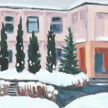 Картина под названием "Winter house" - Yuliya Kachan, Подлинное произведение искусства, Темпера