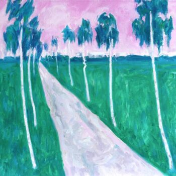 Peinture intitulée "Pink road" par Yuliya Kachan, Œuvre d'art originale, Huile