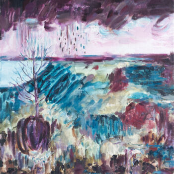 Картина под названием "July rain" - Yuliya Kachan, Подлинное произведение искусства, Масло Установлен на Деревянная рама для…