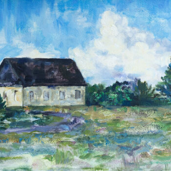 Pintura titulada "House with white wi…" por Yuliya Kachan, Obra de arte original, Oleo