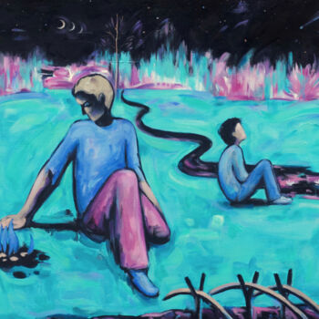 "Night fishing" başlıklı Tablo Yuliya Kachan tarafından, Orijinal sanat, Petrol Ahşap Sedye çerçevesi üzerine monte edilmiş