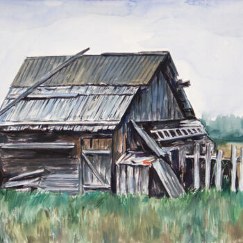 Dibujo titulada "Old  barn" por Yuliya Kachan, Obra de arte original, Acuarela