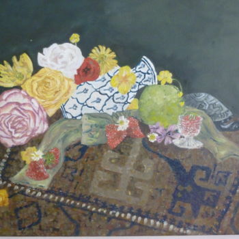 Painting titled "Fleurs" by Y.-P. J., Original Artwork, Oil