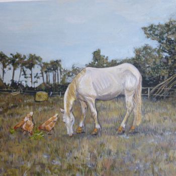 Painting titled "Cheval akhal-téké e…" by Y.-P. J., Original Artwork, Oil