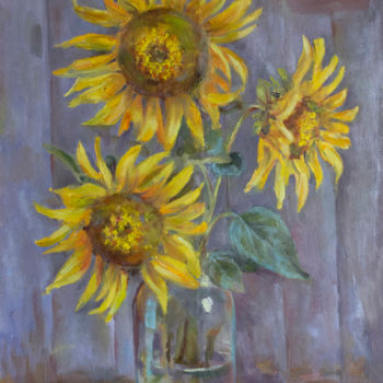 Painting titled "Sunflowers" by Yana Ros, Original Artwork, Oil