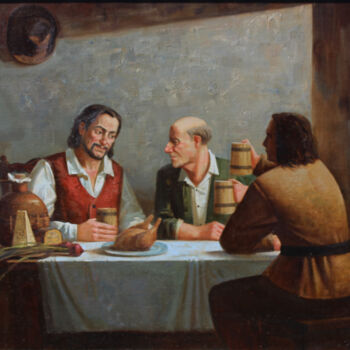 Painting titled "THREE HUNTERS" by Yana Ros, Original Artwork, Oil