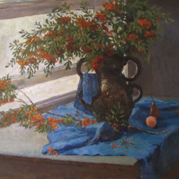 Painting titled "Натюрморт с рябиной" by Anastasiya Martynova, Original Artwork, Oil