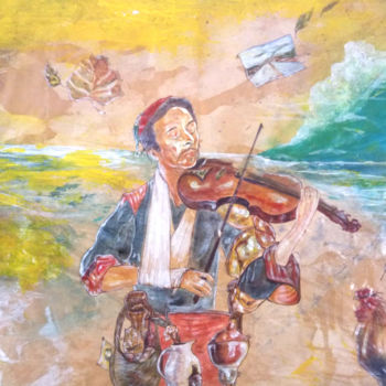 Ζωγραφική με τίτλο "le-violoniste-ou-la…" από Yaacov Ye'Hezkel Corda, Αυθεντικά έργα τέχνης, Ακουαρέλα