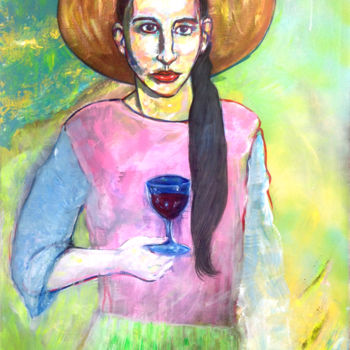 Pittura intitolato "Le verre de vin de…" da Yaacov Ye'Hezkel Corda, Opera d'arte originale, Acrilico