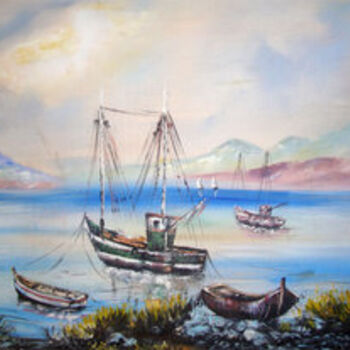 Painting titled "vue marine" by Yacine Rehahlia, Original Artwork