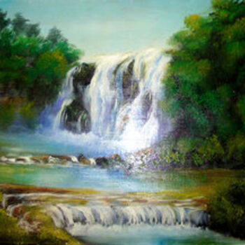 Painting titled "chute d'eau" by Yacine Rehahlia, Original Artwork