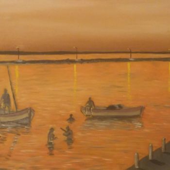 Painting titled "Pêcheurs du soir" by Yassine C, Original Artwork