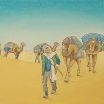 Painting titled "La caravane" by Yassine C, Original Artwork